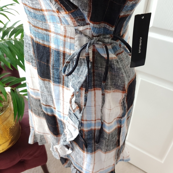 (SOLD) Lulus Multi Plaid Ruffled Wrap Mini Dress - Picture 6 of 10